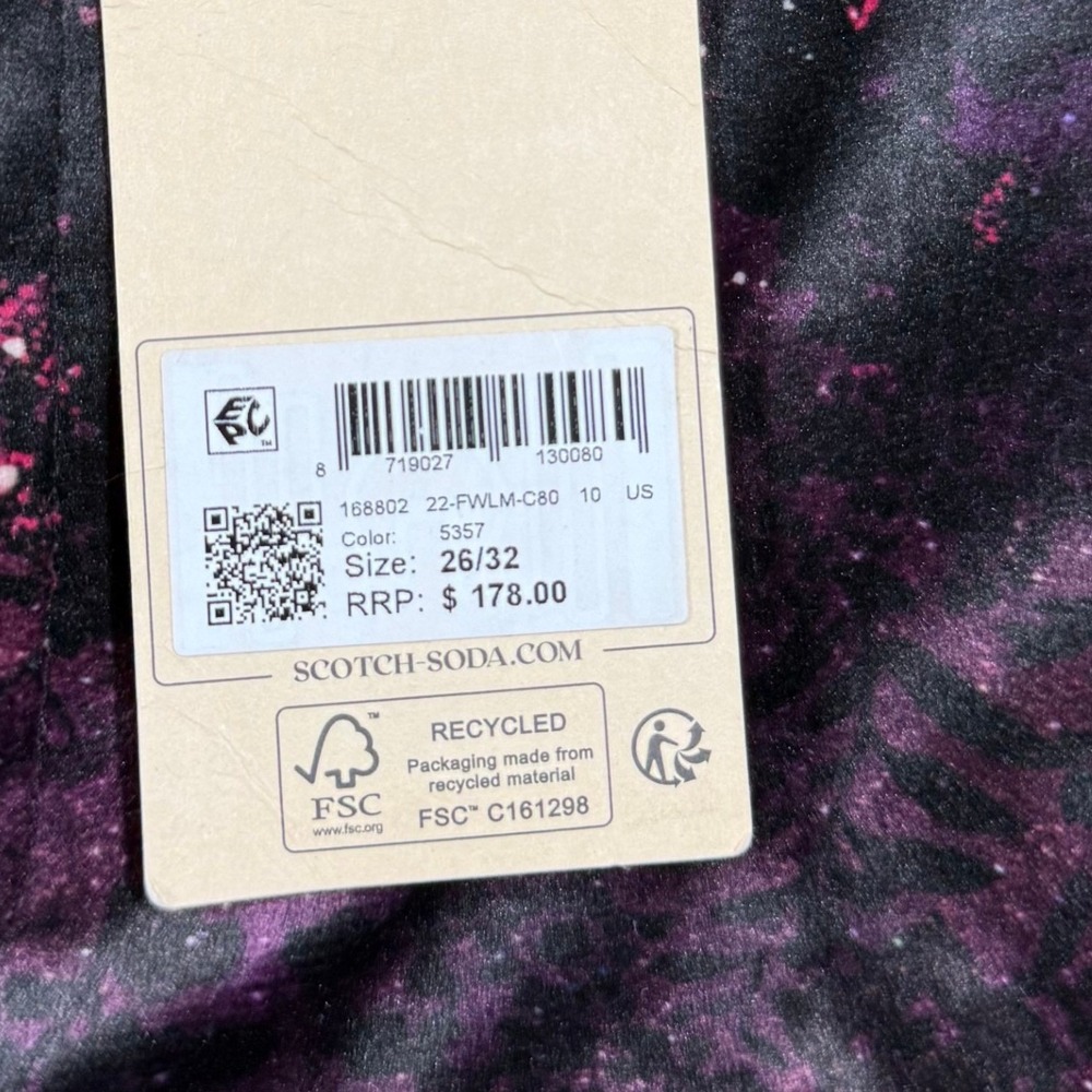 NWT Scotch & Soda Pants Womens 26/32 Purple Galaxy Wide Leg Flare Floral Bold - Picture 2 of 10